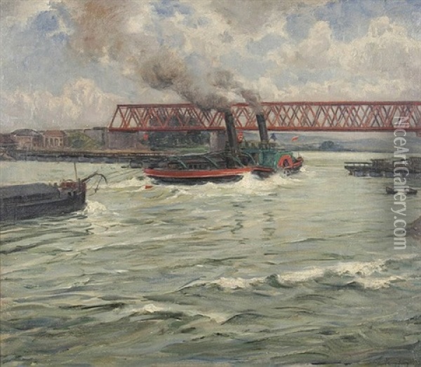 Raddampfer Auf Dem Rhein Bei Maxau Oil Painting - Wilhelm Hempfing