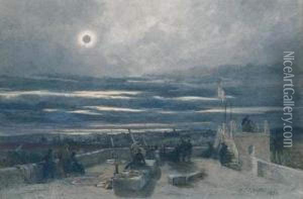 The Total Eclipse Of The Sun, Andalucia, Spain Oil Painting - Paul Jacob Naftel