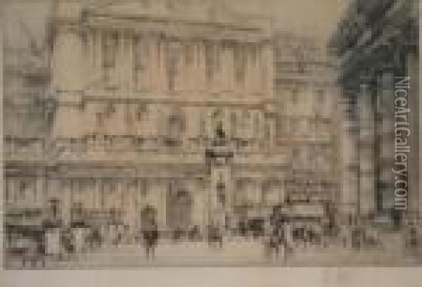 The Bank Of England Signed In Pencil 7 X 10.75in Oil Painting - William Walcot