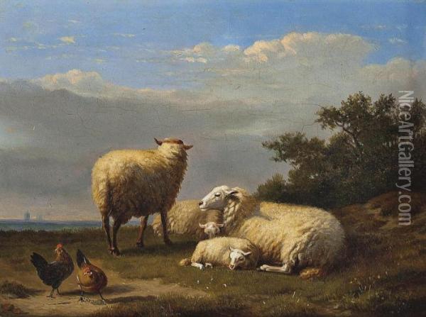 Sheep And Poultry In A Pasture Oil Painting - Eugene Joseph Verboeckhoven