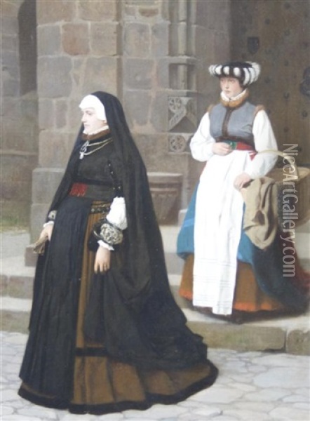 Lady And Maid Oil Painting - Franz Meyerheim