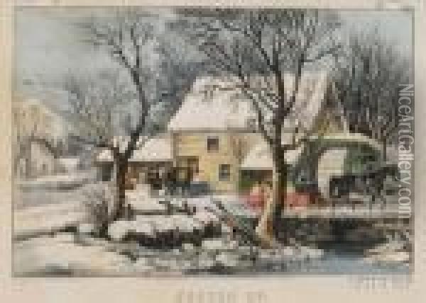 Frozen Up Oil Painting - Currier & Ives Publishers