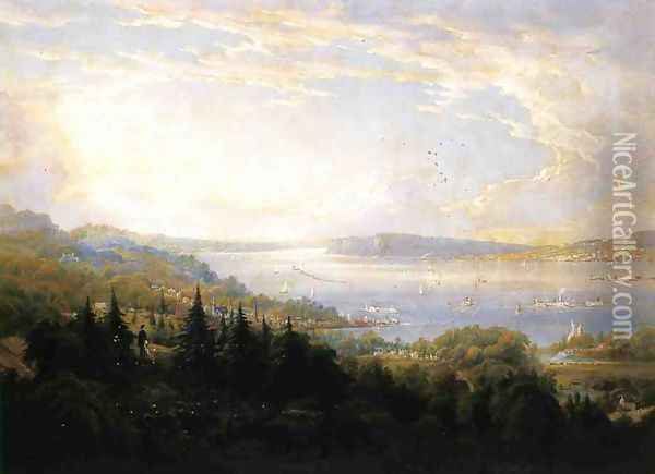 View of the Hudson River at Haverstraw Bay Oil Painting - Robert Havell, Jr.
