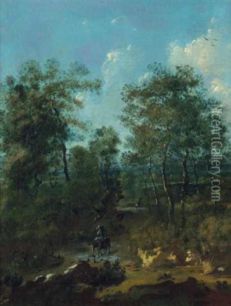 Waldlandschaft Mit Eselsreiter Oil Painting - Willem Schellinks