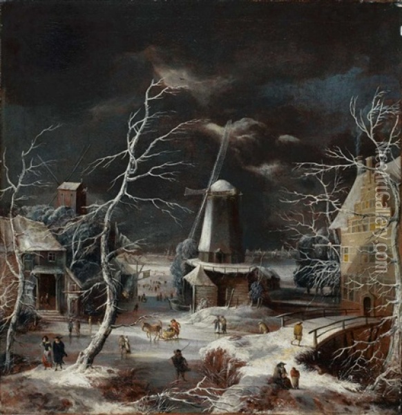 Dorfansicht Im Winter Oil Painting - Abraham Beerstraten