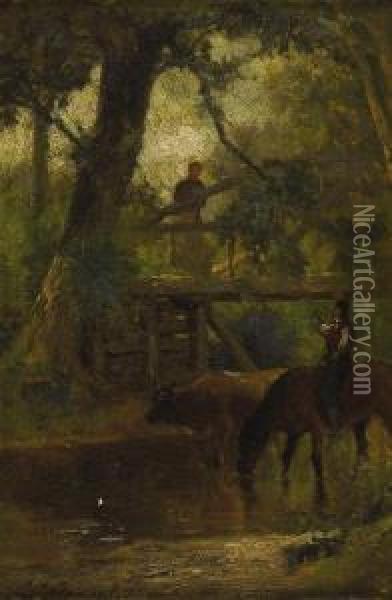 Tarrying At The Brook Oil Painting - Samuel Lancaster Gerry