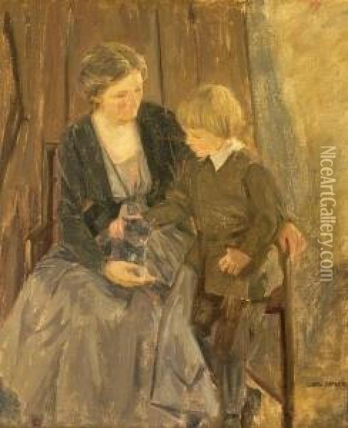 Portrait Of A Mother And Child. Signed Luplau Janssen Oil Painting - Luplau Janssen