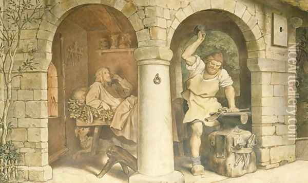 The Blacksmith of Ruhla, c.1854-44 Oil Painting - Moritz Ludwig von Schwind
