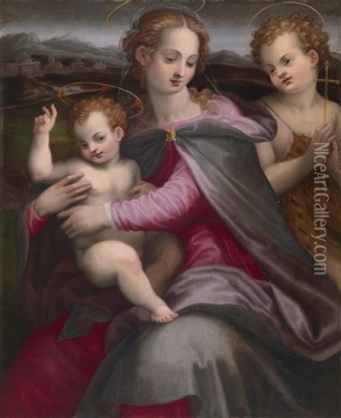 Madonna Mit Kind Und Dem Johannesknaben (collab. W/michele Tosini) Oil Painting - Ridolfo del Ghirlandaio