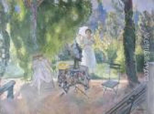Deux Femmes Dans Un Jardin En Ete Oil Painting - Henri Lebasque
