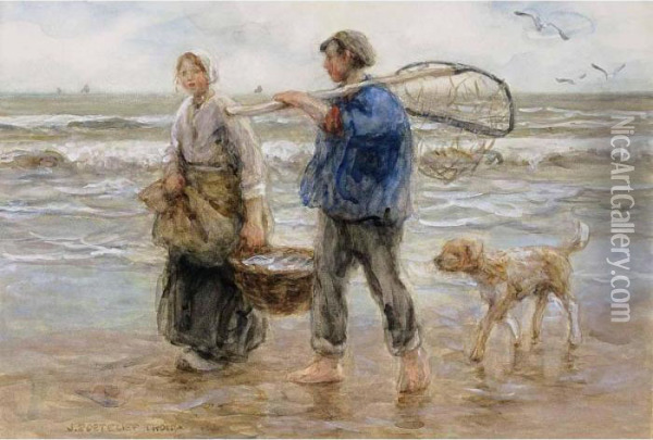 Return From The Catch Oil Painting - Jan Zoetelief Tromp