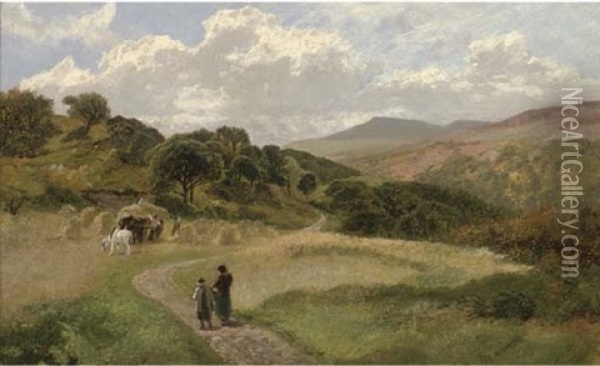 Harvest In The Machno Valley Near Betws-y-coed Oil Painting - James Peel