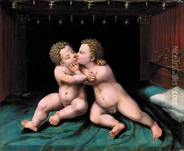 The Infant Christ and Infant Saint John the Baptist Oil Painting - Joos Van Cleve