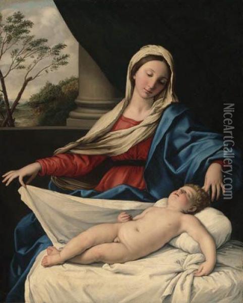 The Madonna Adoring The Sleeping Child Oil Painting - Giovanni Battista Salvi
