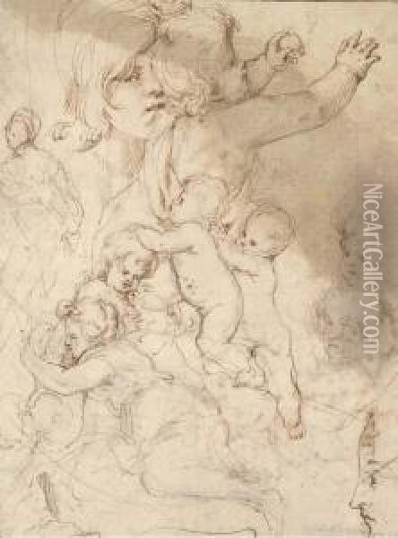 Studies Of Putti And Children (recto And Verso) Oil Painting - Giovanni Andrea Podesta