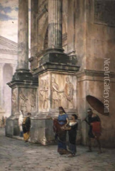 The Flower Seller, Rome Oil Painting - Luigi Bazzani