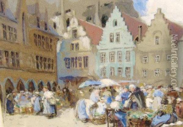 Continental Marketplace Oil Painting - George Charles Haite