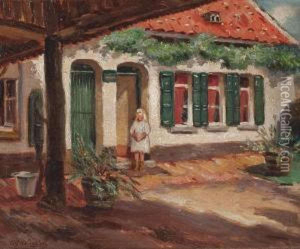 Junges Madchen Vor Dem Haus Oil Painting - Alfred Verstraeten