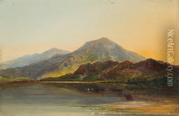<on The Glaslyn, North Wales> Oil Painting - Edward Charles Williams