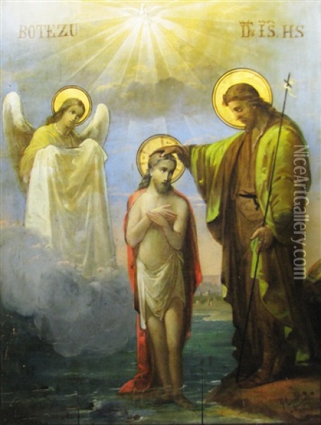 Lord Jesus Christ's Baptism Oil Painting - Gheorghe Ioanid