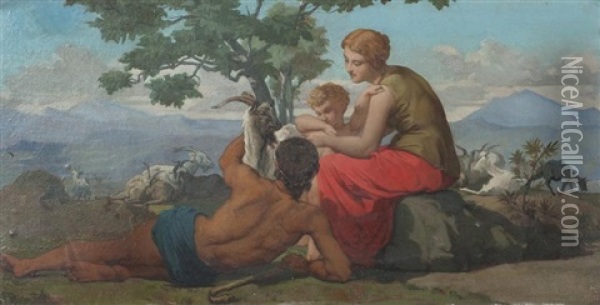 Berger Et Sa Famille Gardant Le Troupeau Oil Painting - Henri Lehmann