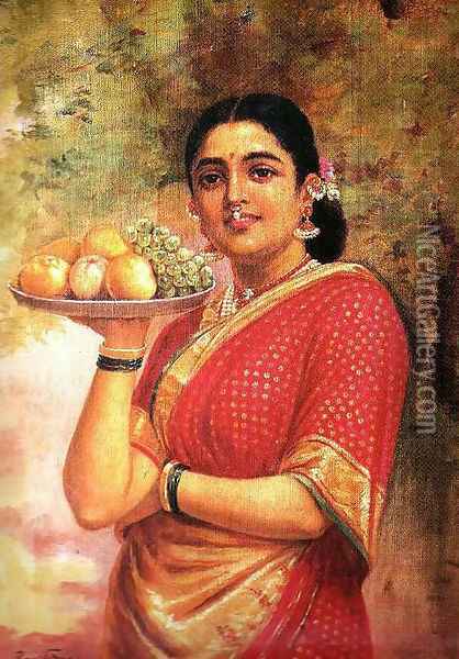 The Maharashtrian Lady Oil Painting - Raja Ravi Varma