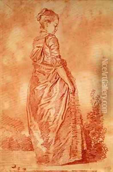 Young Woman Walking Oil Painting - Jean-Honore Fragonard