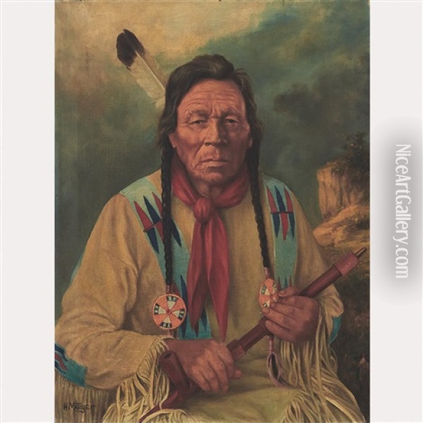Rock Thunder, Cree Medicine Man Oil Painting - Henry Metzger