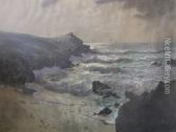 High Seas In A Cornish Cove Oil Painting - William Samuel Parkyns