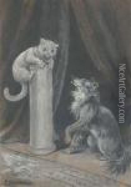 A Balancing Act Oil Painting - Louis William Wain