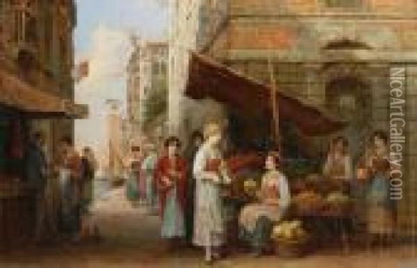 A Venetian Fruit Seller Oil Painting - Arthur Trevor Haddon