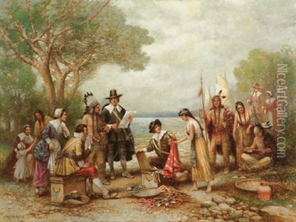 The Purchase Of Manhattan Oil Painting - Edward Percy Moran