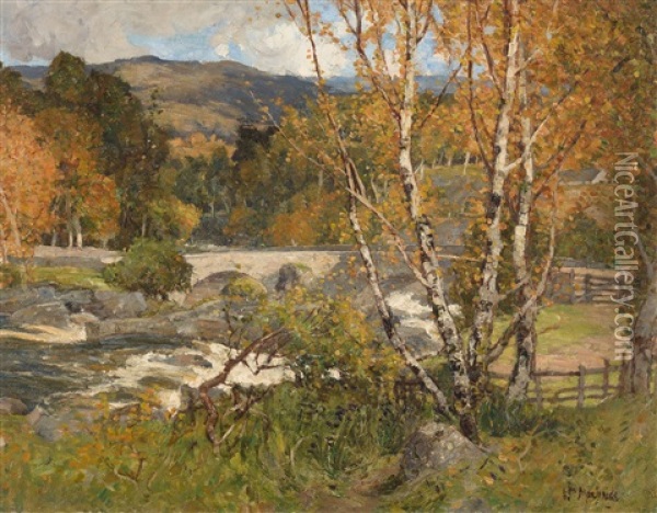 Herbstliche Flusslandschaft Oil Painting - William Macbride
