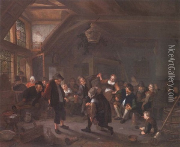 Villagers Merrymaking In A Tavern Oil Painting - Richard Brakenburg
