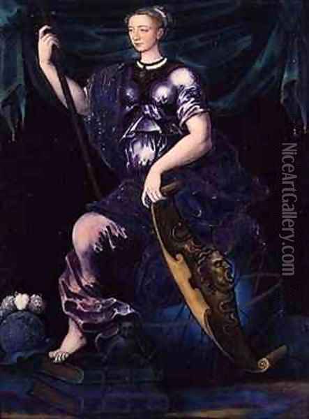 Margaret Queen of Navarre represented as Minerva Limoges Oil Painting - Jean de Court