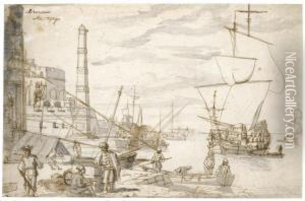 A Port Scene, Said To Be Tangier Oil Painting - Abraham Storck