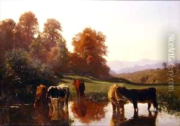 Cattle watering Oil Painting - Auguste Bonheur