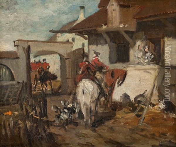 Gehoft Mit Berittenen Soldaten (study) Oil Painting - Franz Quaglio