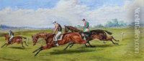 A Horserace Oil Painting - Charles Edward Snr Brittan