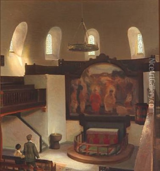 Church Interior Oil Painting - Karl Jensen