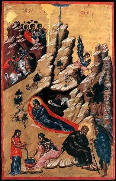 The Nativity Oil Painting - Cretan Unknown Master