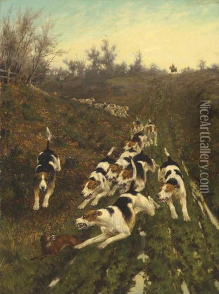 Foxhounds On The Scent Oil Painting - Thomas Blinks