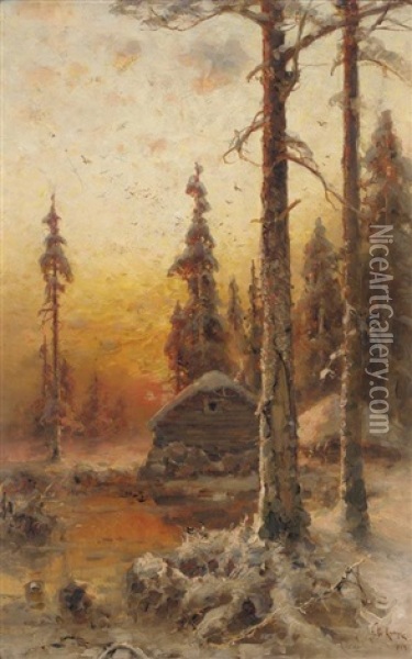 Hut In The Forest (collab. W/studio) Oil Painting - Yuliy Yulevich (Julius) Klever
