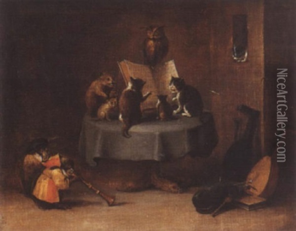 Les Animaux Musiciens Oil Painting - Ferdinand van Kessel