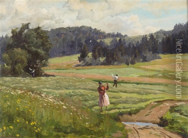 Haymaking Oil Painting - Vaclav Maly