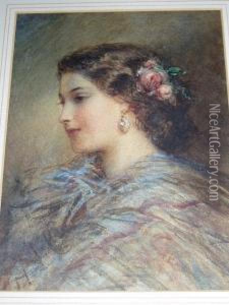Portrait Of A Young Girl With Flowers In Her Hair Oil Painting - Egron Sellif Lundgren