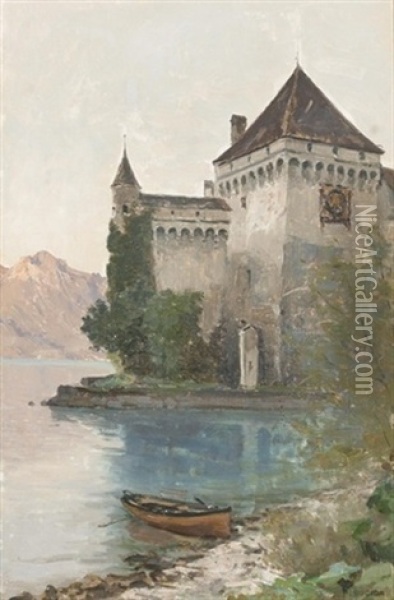 Barque Echouee A L'est Du Chateau Chillon Oil Painting - Francois-Louis-David Bocion