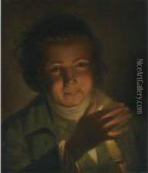 Portrait Of A Young Man With A Candle Oil Painting - George Romney