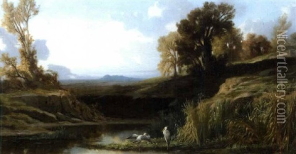 Paysage Aux Herons Oil Painting - Charles Joseph Lecointe