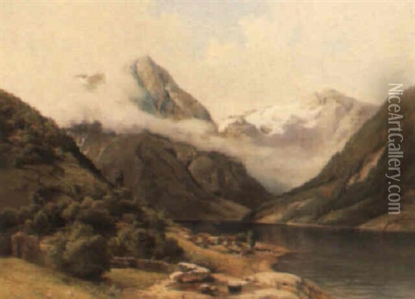 Fjordlandskap I Sommar Oil Painting - Josephina Holmlund